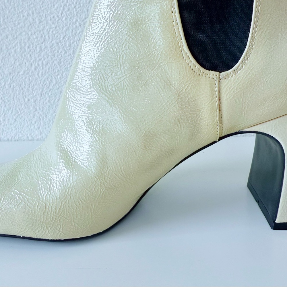 Zara Patent Square-Toe Heeled Ankle Boots-Ecru-Women’s Size 9 Vegan - Picture 13 of 14